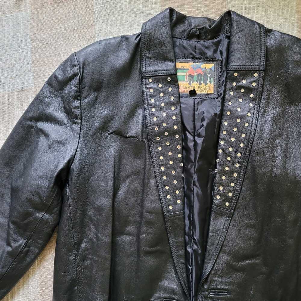 70s Black Leather Trench Coat - image 6