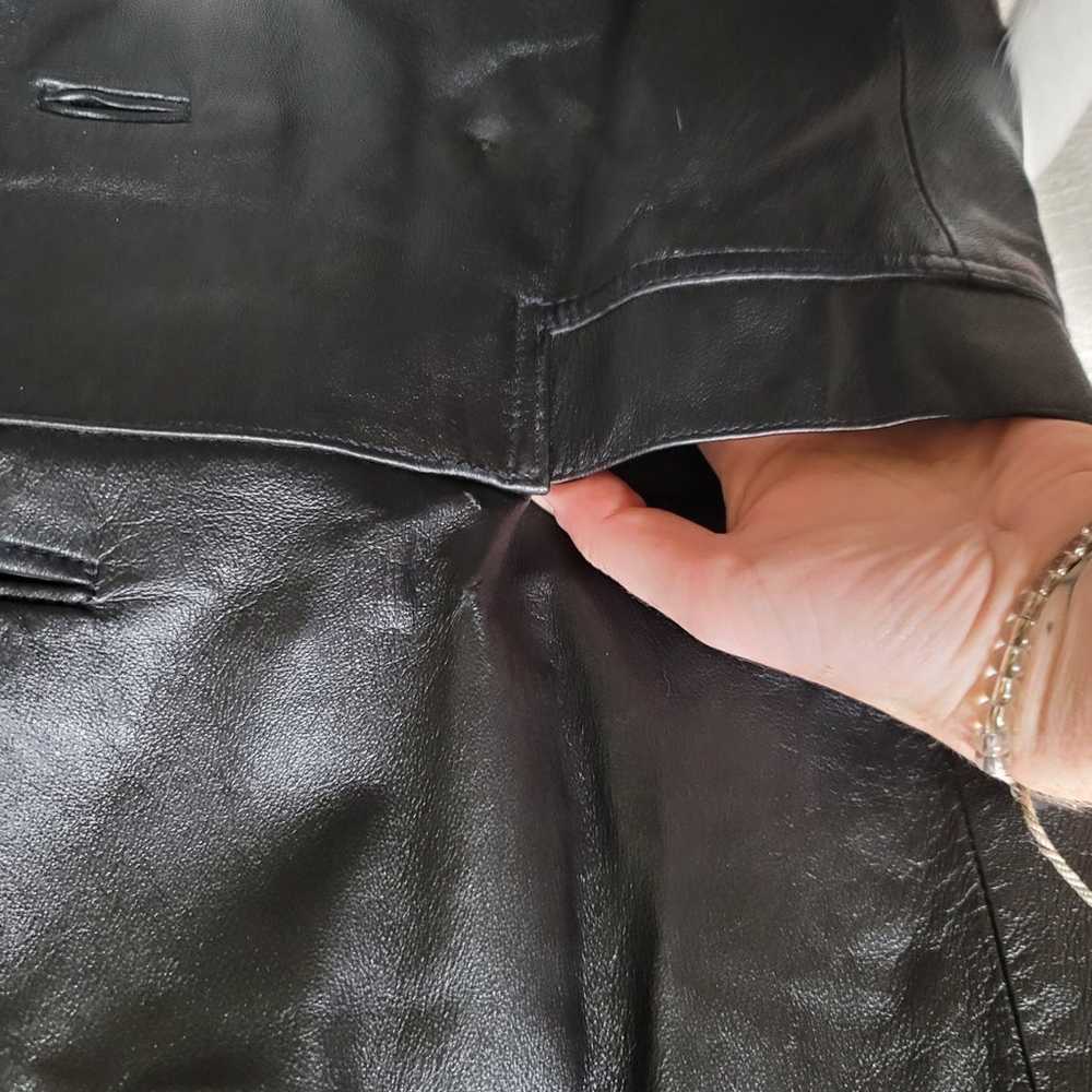 70s Black Leather Trench Coat - image 9