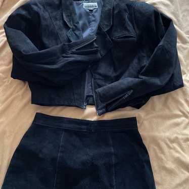 Vintage Genuine Leather suede Jacket & Skirt set - image 1