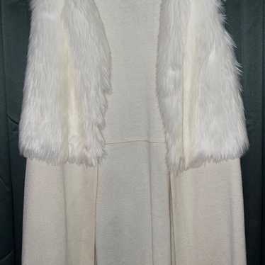 Alfani Designer Long Vest Vintage Faux Fur Ivory S