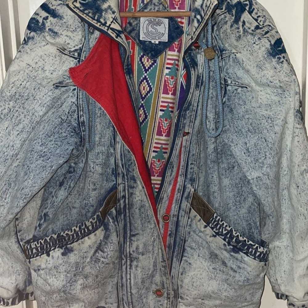 Acid Washed Vintage Denim Jacket - image 2