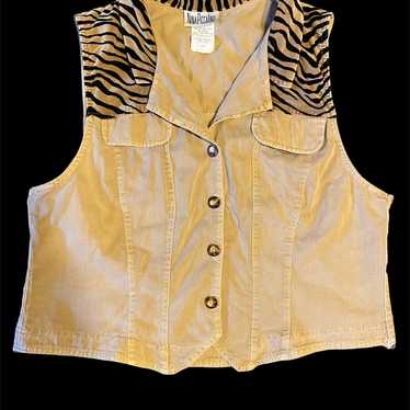 Vintage Nina Piccalino Tan Denim Vest With Brown … - image 1