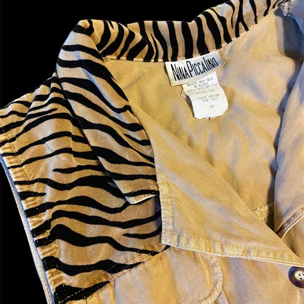 Vintage Nina Piccalino Tan Denim Vest With Brown … - image 3
