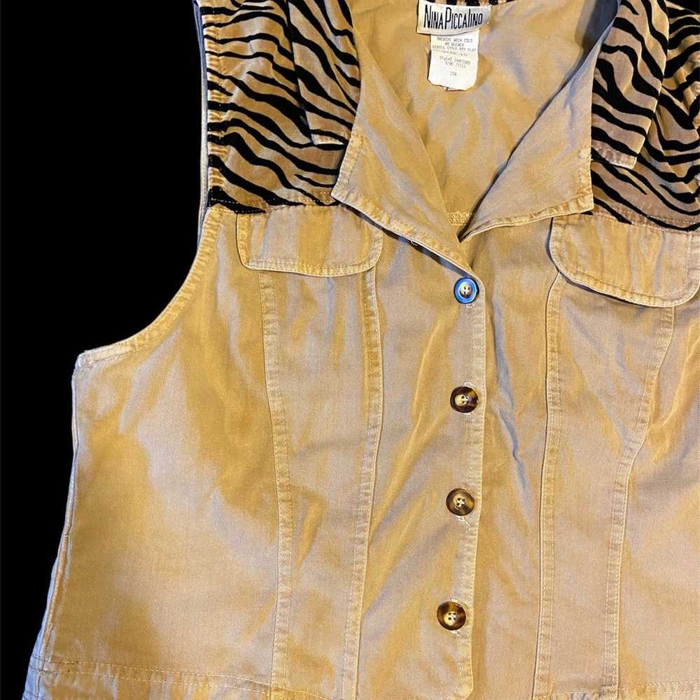 Vintage Nina Piccalino Tan Denim Vest With Brown … - image 6