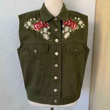 Contempo Olive Green Embroidered Vest