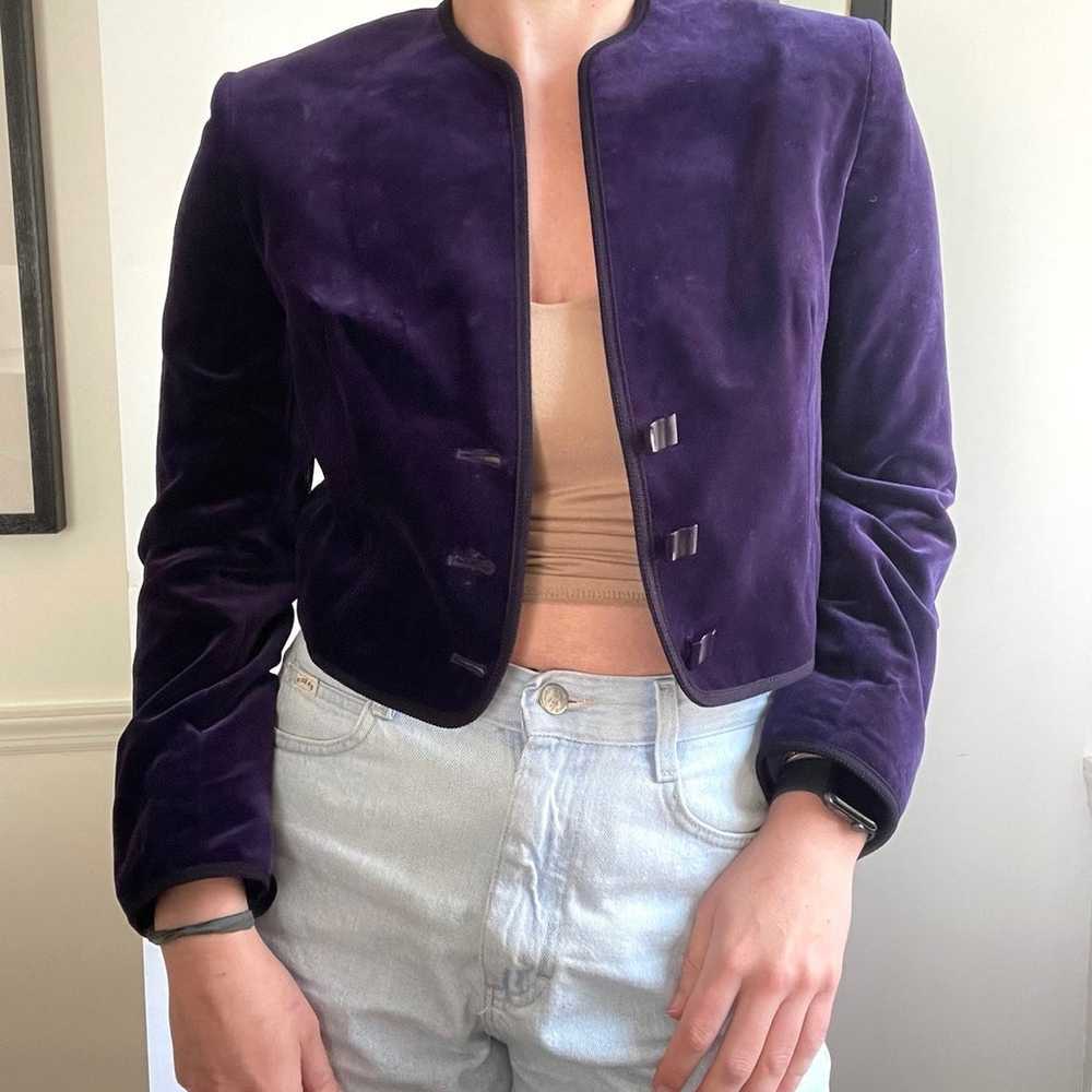 Vintage Jaeger Jewel Purple Velvet Cropped Jacket… - image 1