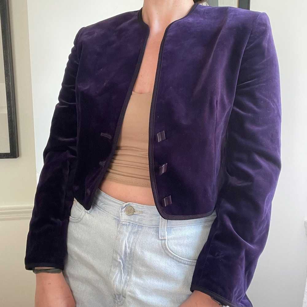 Vintage Jaeger Jewel Purple Velvet Cropped Jacket… - image 2