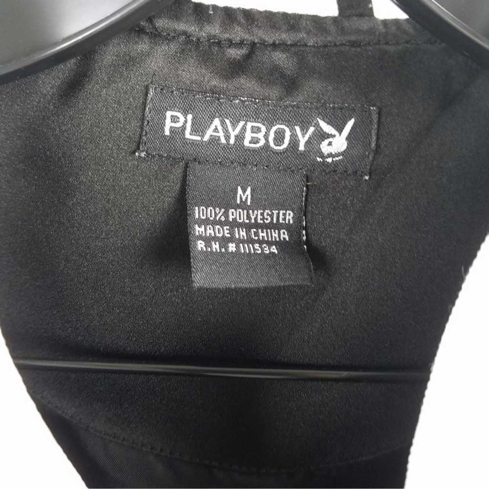 Vintage Playboy Bomber Jacket Black Satin Bunny Z… - image 4
