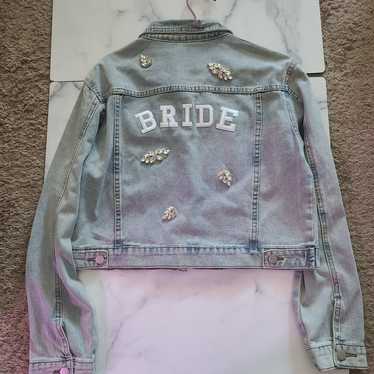 Bride denim jacket boho with rhinestone appliqués,