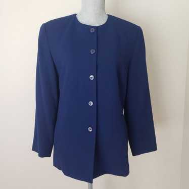 TALBOTS Women's Blazer, Vintage Jacket With Pockets, Navy Blue