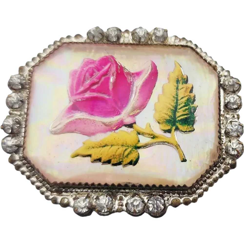 Antique Foil Glass 3-D Raised Flower Brooch (A316… - image 1