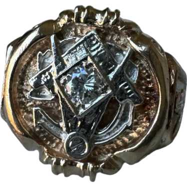 14K Yellow Gold Masonic Diamond Signet Ring