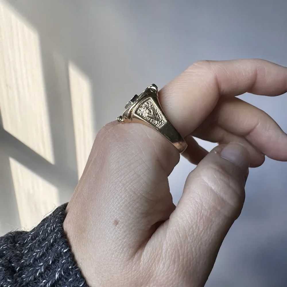 14K Yellow Gold Masonic Diamond Signet Ring - image 3