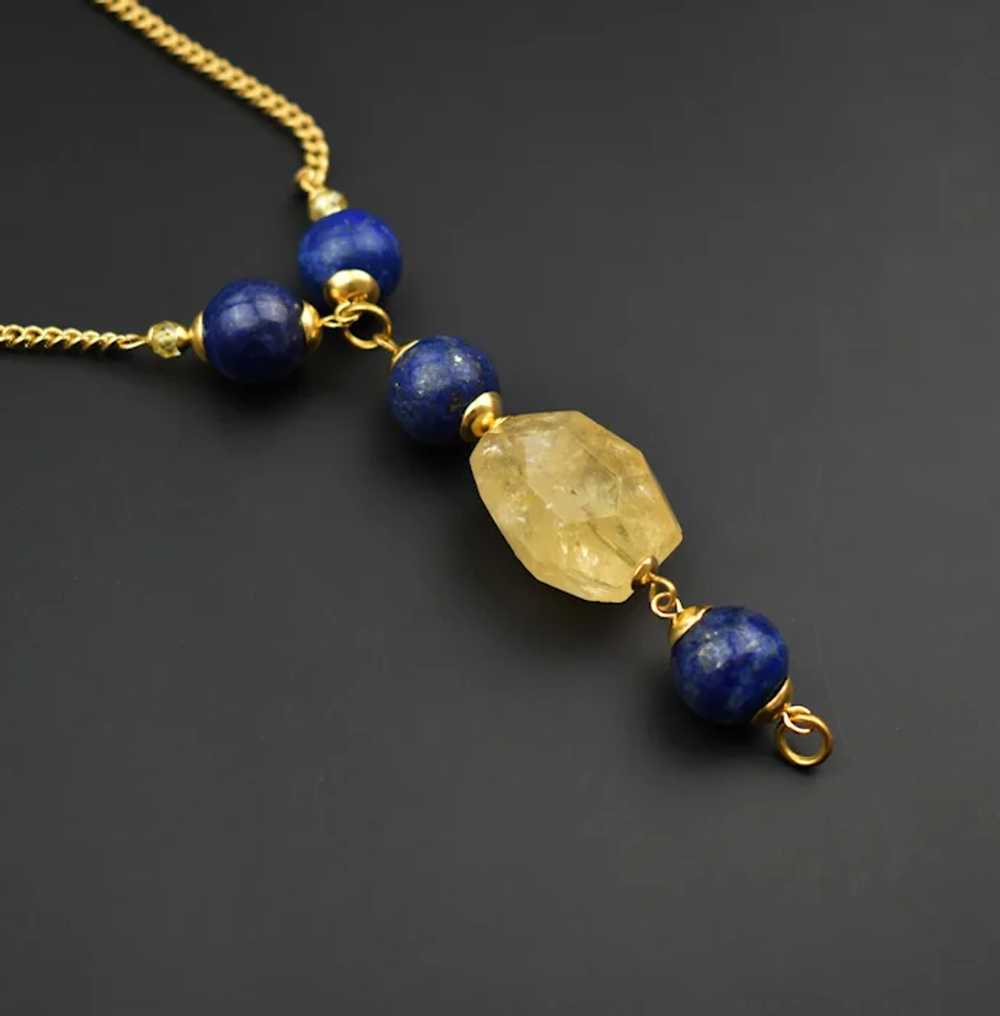 Yellow Citrine and blue lapis lazuli lariat chain… - image 3