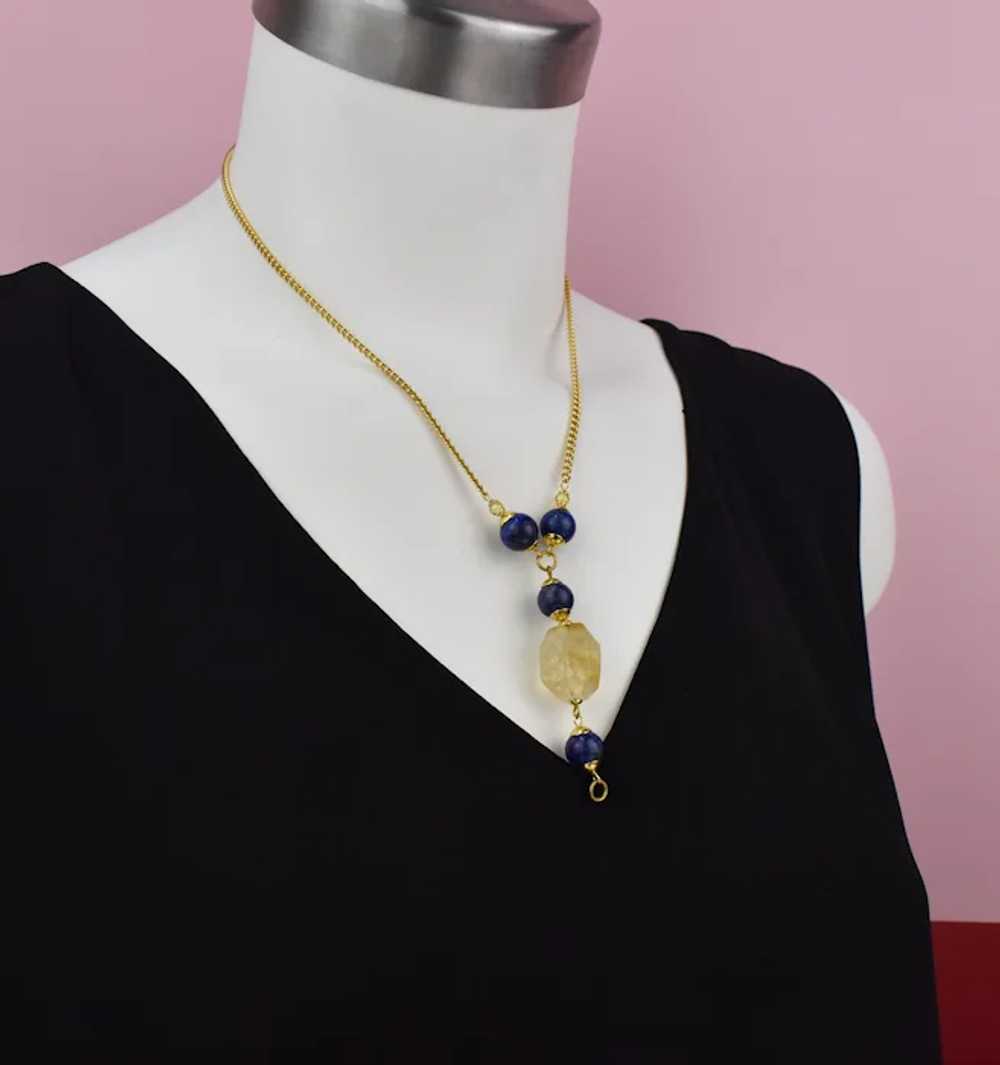 Yellow Citrine and blue lapis lazuli lariat chain… - image 5