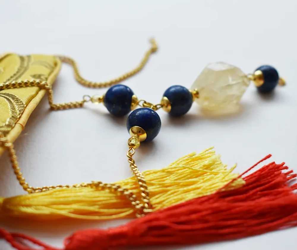 Yellow Citrine and blue lapis lazuli lariat chain… - image 7