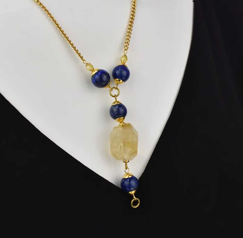 Yellow Citrine and blue lapis lazuli lariat chain… - image 8