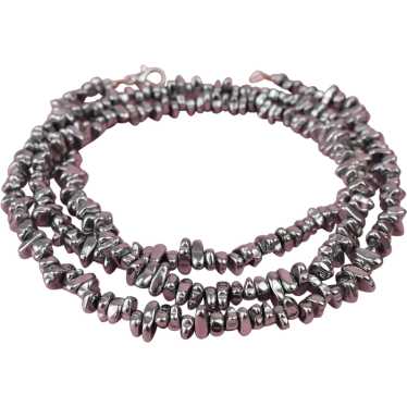 Super long silver hematite necklace boho, unique … - image 1