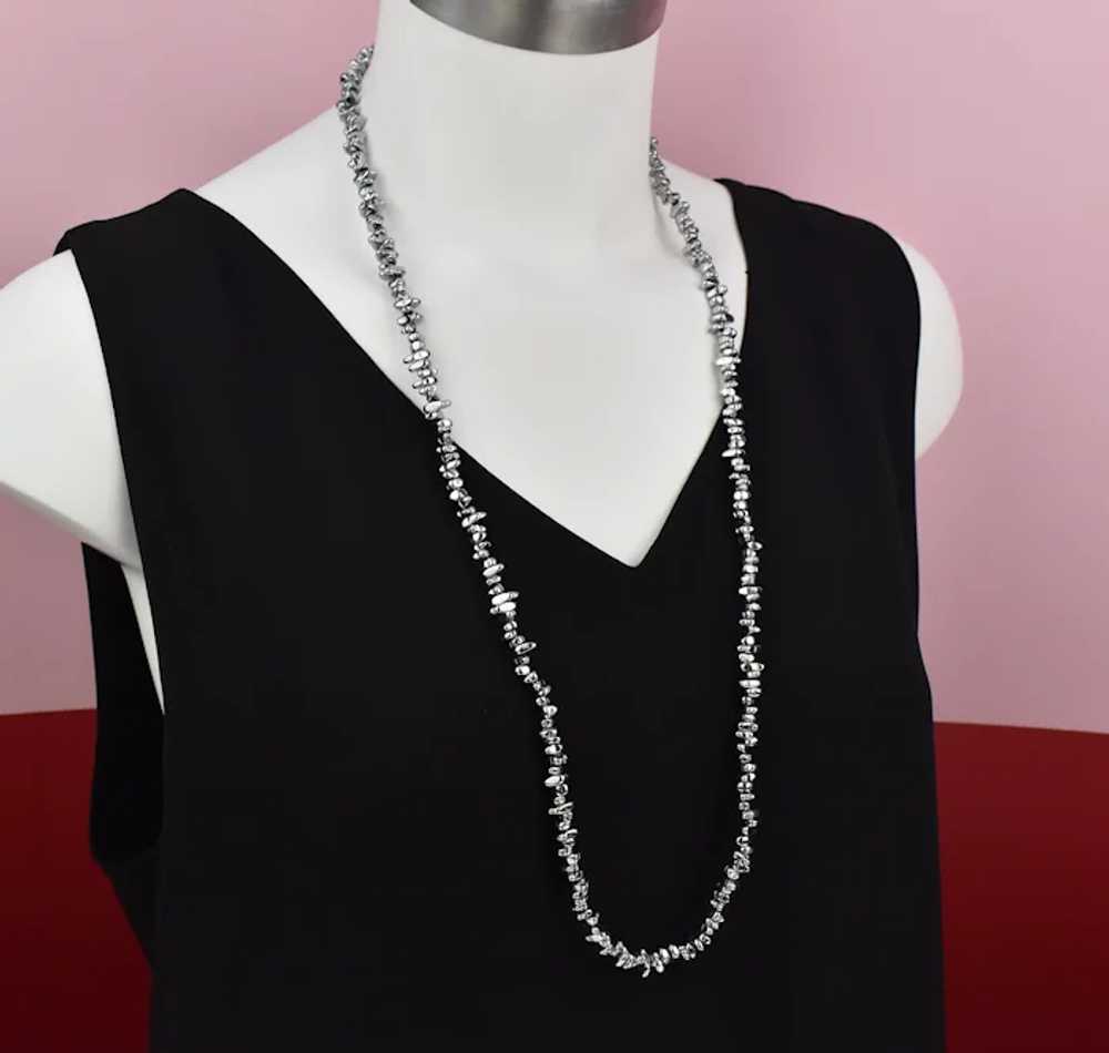 Super long silver hematite necklace boho, unique … - image 2