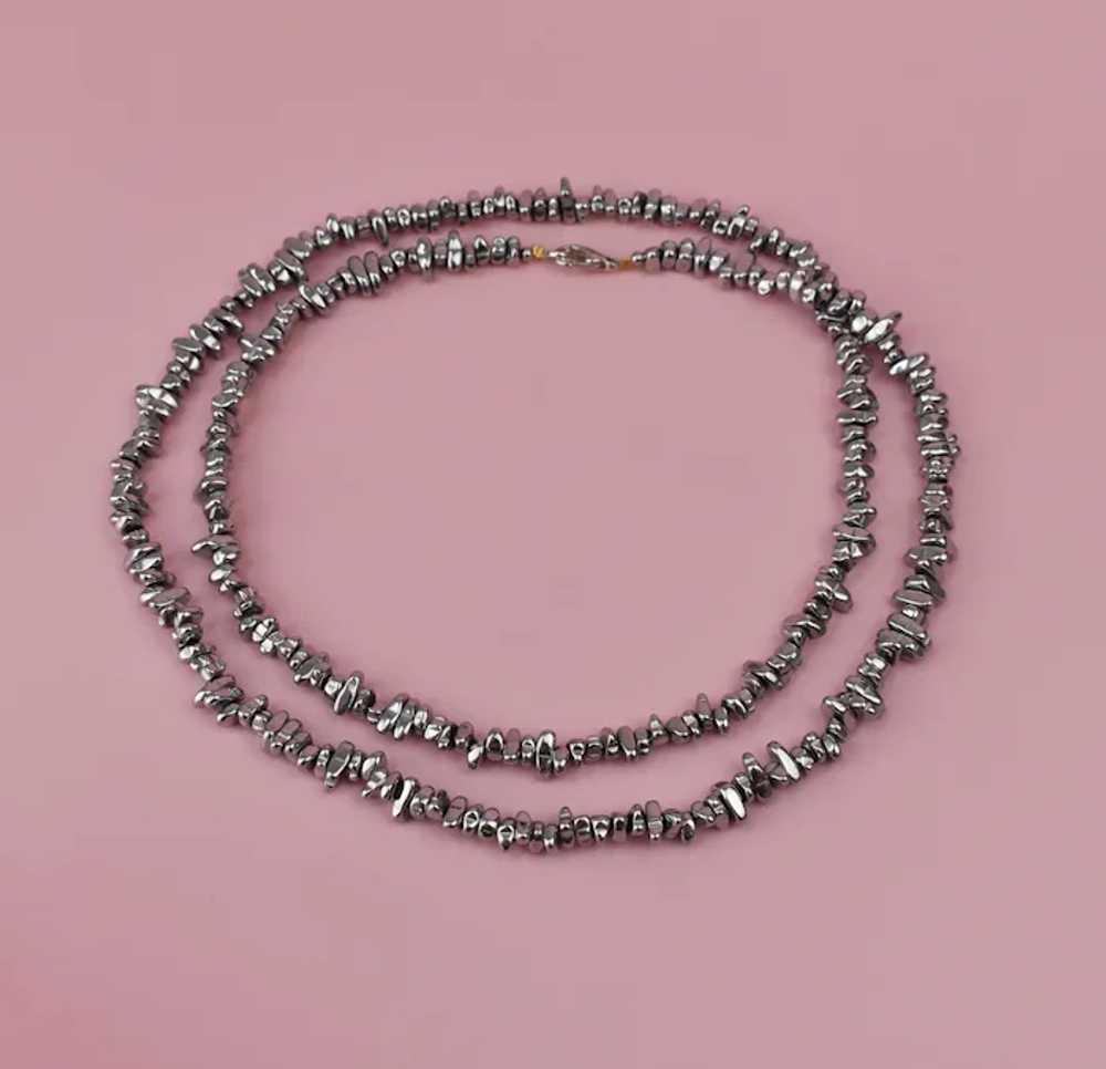 Super long silver hematite necklace boho, unique … - image 3