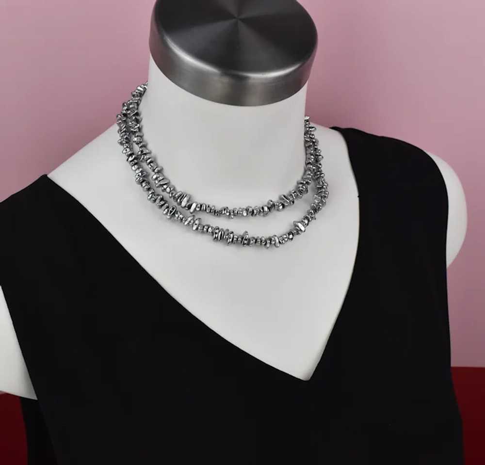 Super long silver hematite necklace boho, unique … - image 4