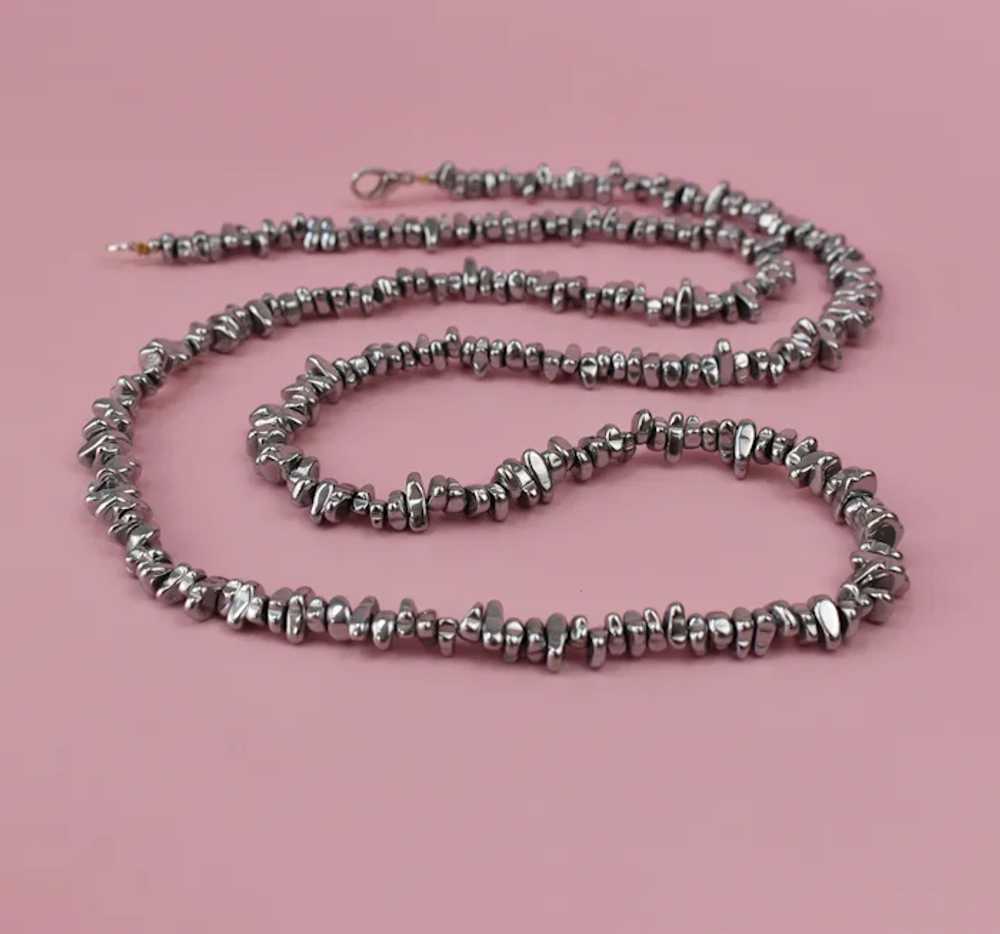 Super long silver hematite necklace boho, unique … - image 5