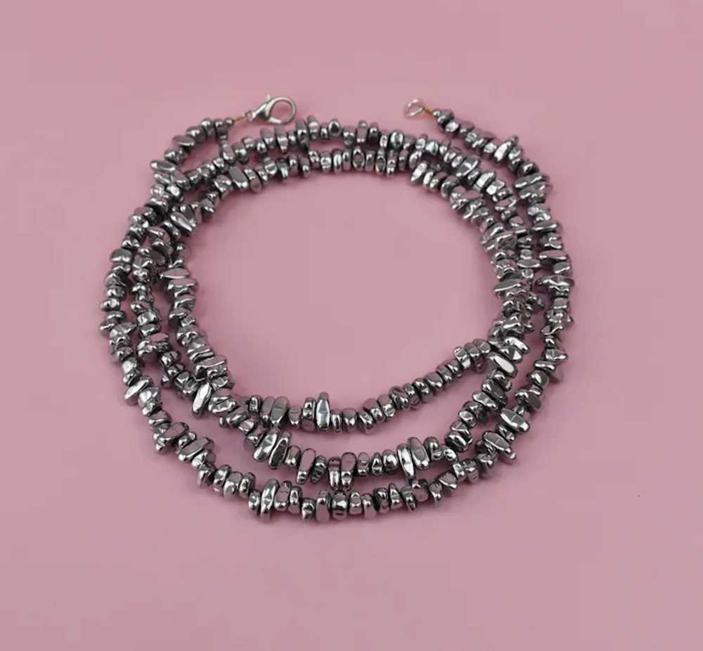Super long silver hematite necklace boho, unique … - image 6