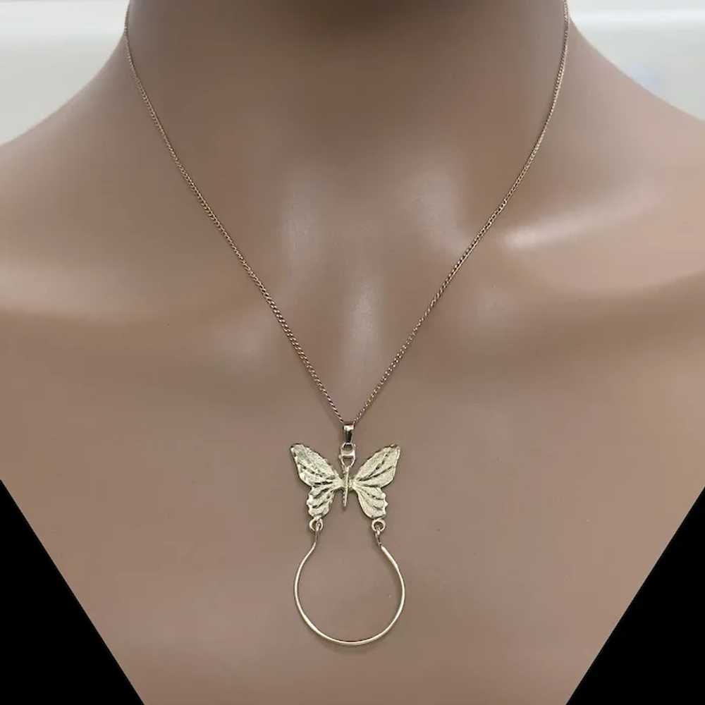 Butterfly Charm Holder Pendant 14K Yellow Gold Di… - image 2