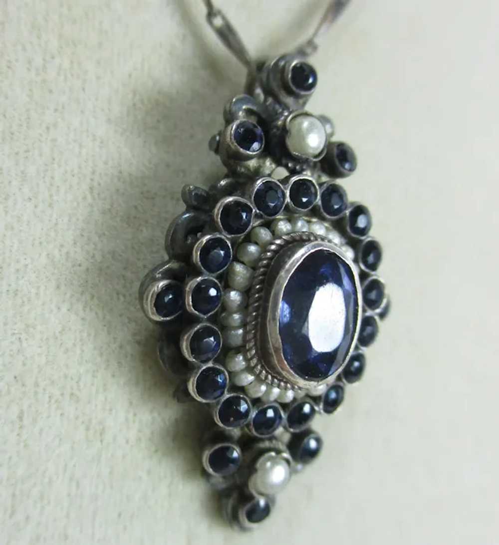 Antique Sapphire and Seed Pearl Converted Pin Pen… - image 10