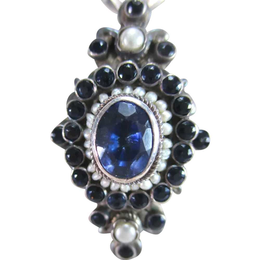 Antique Sapphire and Seed Pearl Converted Pin Pen… - image 1