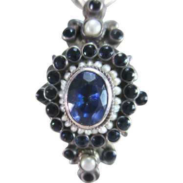 Antique Sapphire and Seed Pearl Converted Pin Pen… - image 1