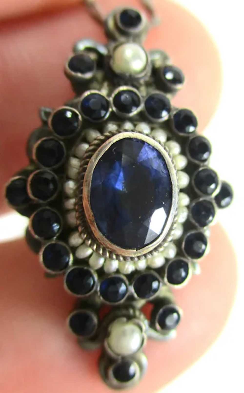 Antique Sapphire and Seed Pearl Converted Pin Pen… - image 2