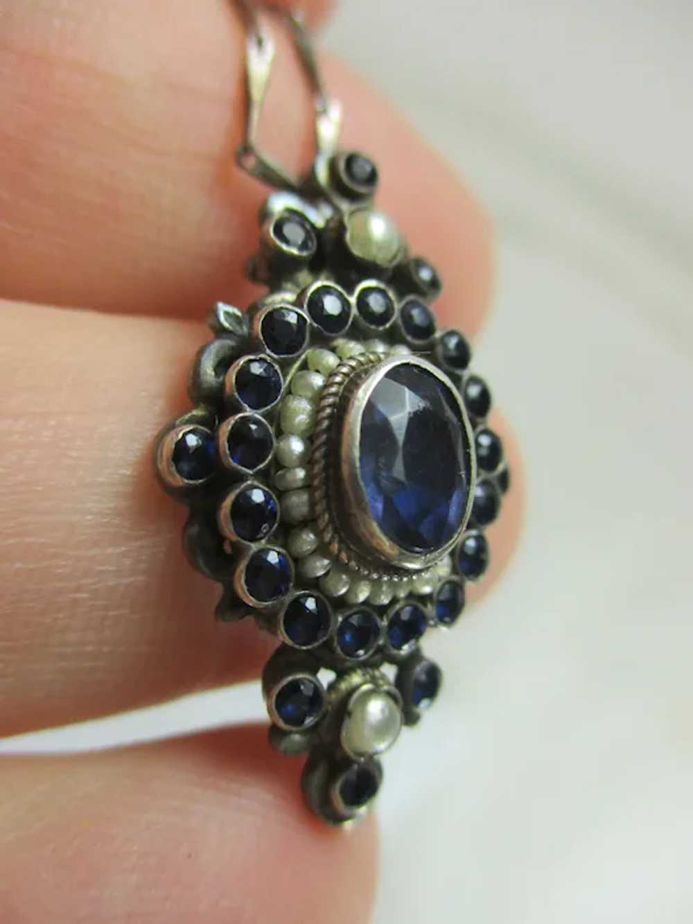 Antique Sapphire and Seed Pearl Converted Pin Pen… - image 5