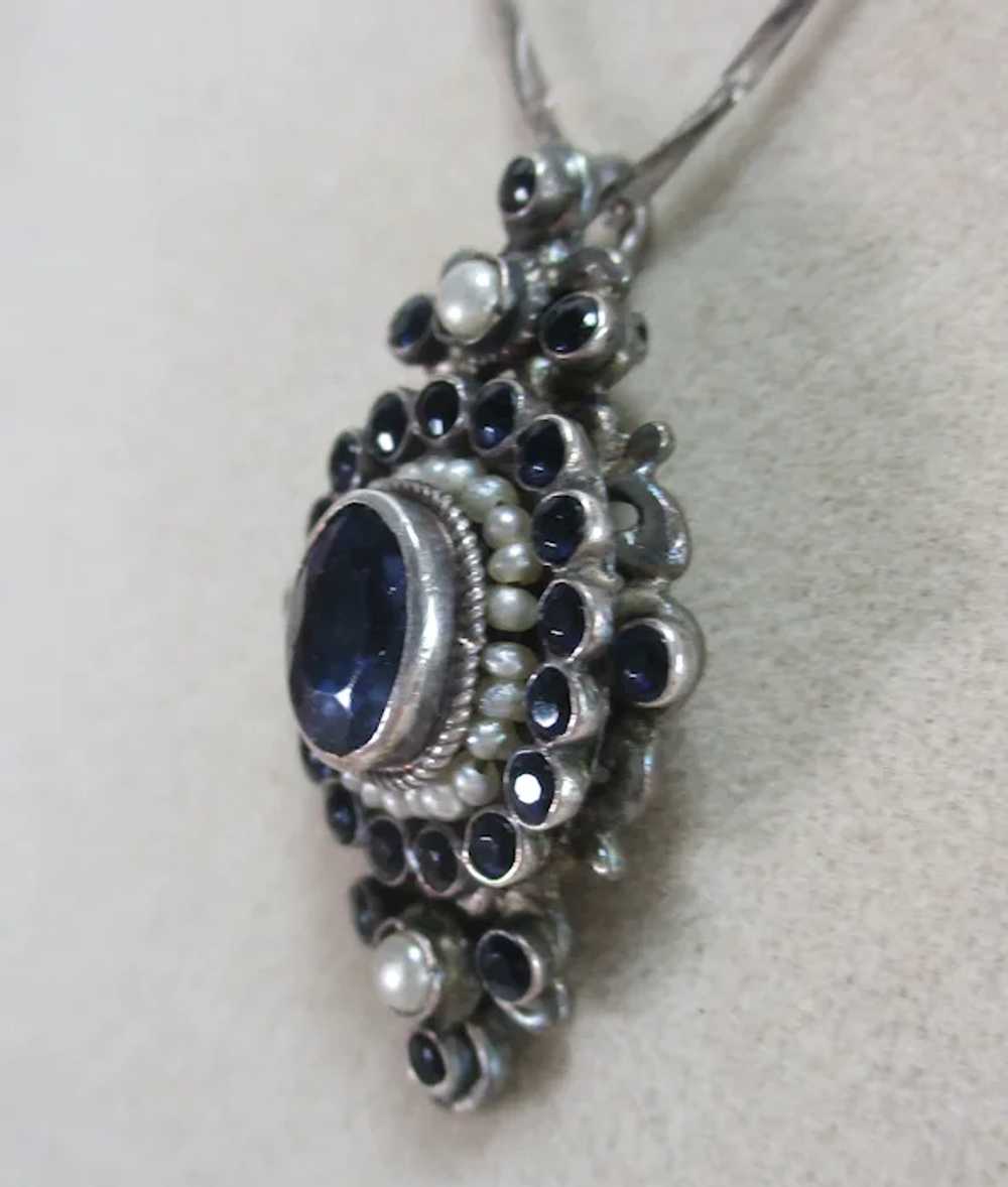 Antique Sapphire and Seed Pearl Converted Pin Pen… - image 7