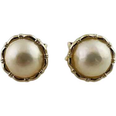 Vintage 14K Yellow Gold Mabe Pearl Earrings #15940