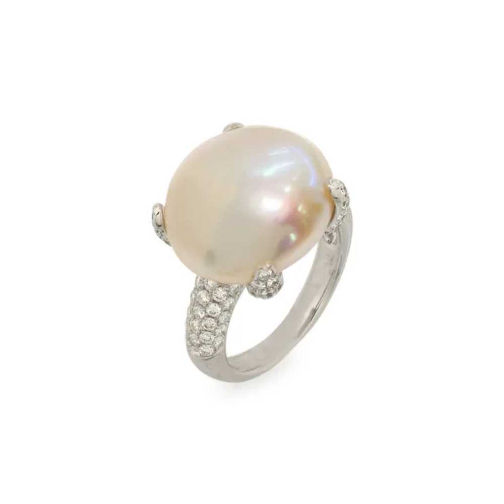 Ladies Vintage 18K White Gold Pearl & Diamonds Co… - image 2