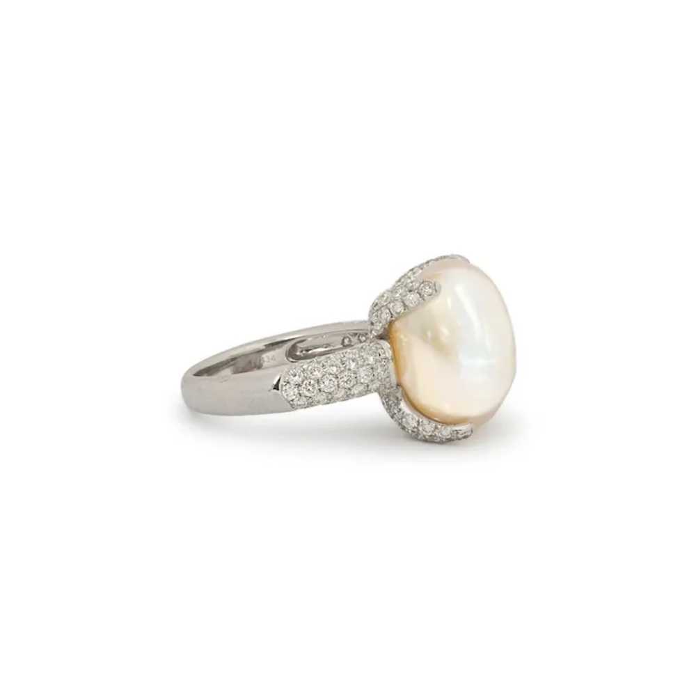 Ladies Vintage 18K White Gold Pearl & Diamonds Co… - image 4