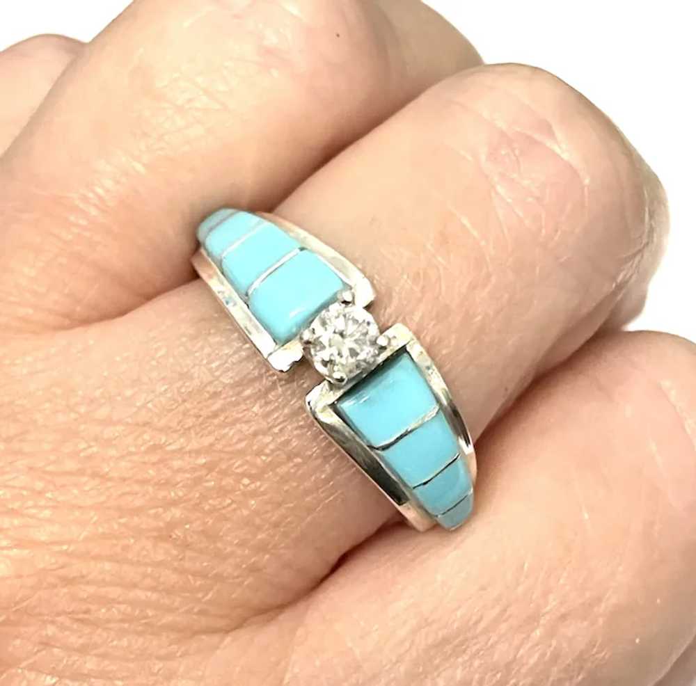 Vintage Southwestern Turquoise & Moissanite Solid… - image 4