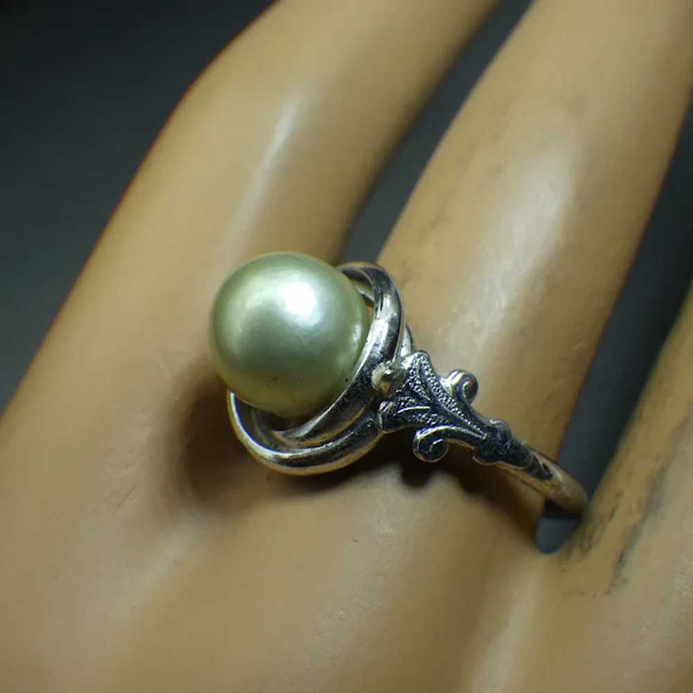 Silver and Cultured Pearl, Chinese Export Ring, N… - image 3