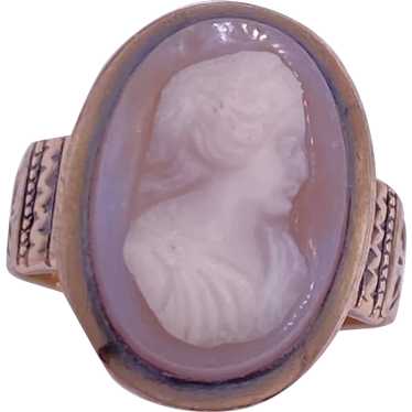 Victorian Era Agate Cameo Ring 10K Rose Gold