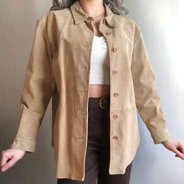 80's Vintage Tan Suede Leather Trench Coat Large - image 1