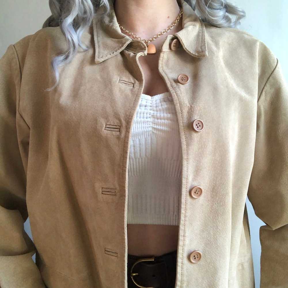 80's Vintage Tan Suede Leather Trench Coat Large - image 2