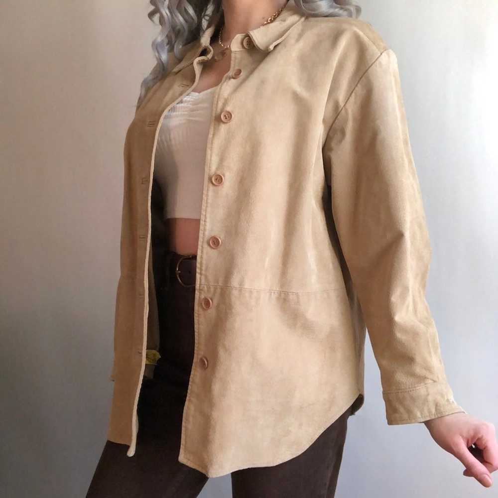 80's Vintage Tan Suede Leather Trench Coat Large - image 3