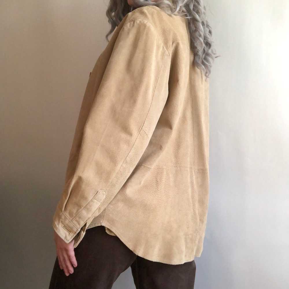 80's Vintage Tan Suede Leather Trench Coat Large - image 4