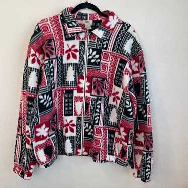 Vintage Teddi Fleece Jacket Holiday Pattern Size … - image 1