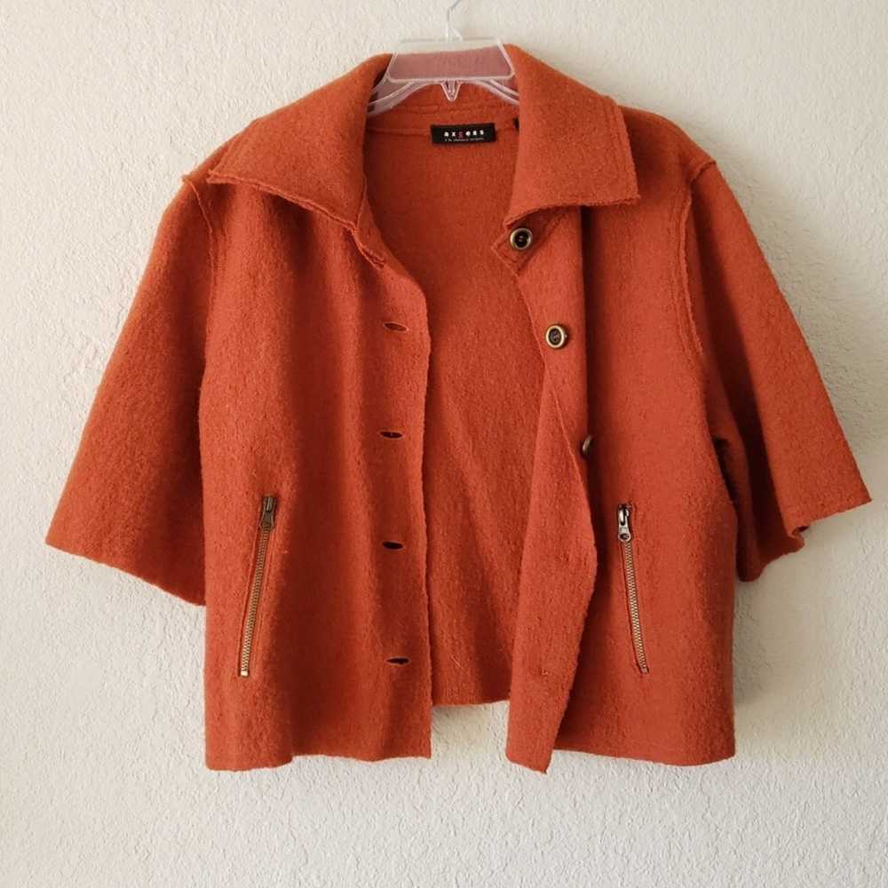 Vintage Cropped Wool Cape Coat Burnt Orange Brick… - image 10