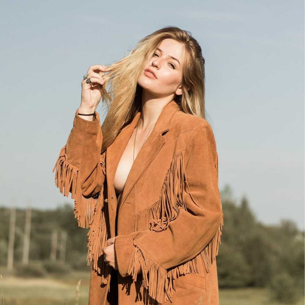 Vintage boho leather tassel jacket coat - image 1