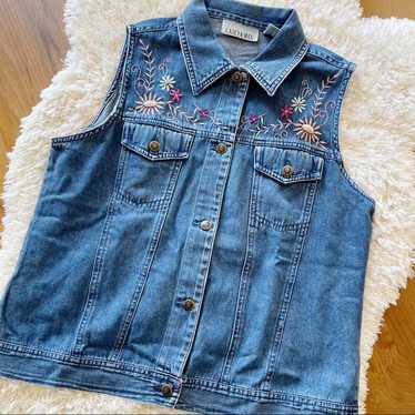 Vintage 90s Casey & Max denim jean jacket vest fl… - image 1