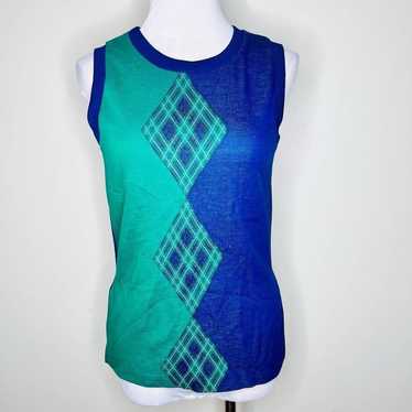 VINTAGE Y2K Sweater Vest SMALL Argyle Blue & Gree… - image 1