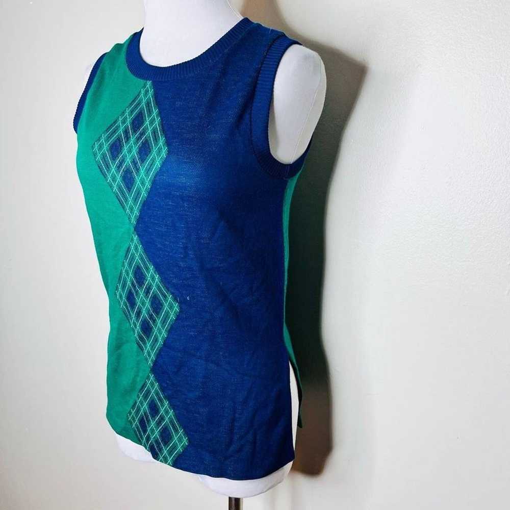 VINTAGE Y2K Sweater Vest SMALL Argyle Blue & Gree… - image 2